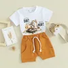 Conjuntos de roupas Criança Bebê Menino Escavadeira Outfit Um pouco de sujeira nunca machuca Construção T-shirt e Shorts Set Drop Delivery Kids Matern Otmi3