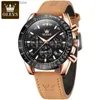 Horloges OLEVS Heren Quartz Origineel Topmerk es Bruin Leer Str Kalender Maanfase Waterdicht Lichtgevend Luxe Heren L240402