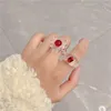 Cluster Rings 2024 Kpop Vintage Pearl Colorful Crystal Zircon Acrylic Resin Flower For Women Aesthetic Jewelry Fashion Accessories