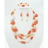 Necklace Earrings Set 3 Rows Classic Bridal Wedding Genuine Natural Coral Baroque Pearl Necklace. Bracelet. Only One