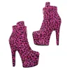 Chaussures de danse Leecabe léopard daim 17CM/7 pouces bottes à plateforme pour femmes fête talons hauts pôle