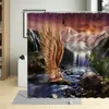 Rideaux de douche Nature Paysage Rideau Printemps Montagne Stream Cascade Salle de bain Décor Polyester imperméable suspendu avec 12 crochets