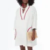 Casual Dresses Womens V Neck Swimsuit Coverup 3/4 Sleeve Color Block Oversized Cover Ups Beach Dress With Pockets Vestidos Elegantes