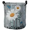 Laundry Bags Daisy Retro Wood Grain Butterfly Dirty Basket Foldable Waterproof Home Organizer Clothing Kids Toy Storage