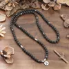 Pendant Necklaces 8mm Black Lava Stone Choker Necklace For Women Men Round Lotus Charm Natural Beaded Handmade Jewelry Female