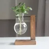 Vases Hydroponic Plant Vintage Flower Pot Transparent Vase Wooden Frame Glass Tabletop Plants Home Bonsai Decor With Carton
