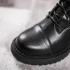 Stiefel Lederplattform Stiefel Frauen 2024 Herbst Black Fashion Motorrad Stiefel Nicht -Slip -weibliche Schuhe Stiefel klobige Stiefel handgefertigt neu gemacht