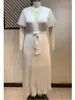 Partykleider Damen Kleid Stil Ins Große Tragen Fett MM Mode Weiß Crimpen Polyether Mesh Spleißen V-Ausschnitt Sex