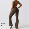 Tute da donna Pagliaccetti Sexy Hollow Backless Scrunch Gym Flare Tuta Sport Leisure Donna 1 pezzo Abbigliamento Yoga Dance Jump Suit Nero Tuta fitness 231202