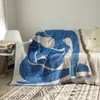 Japan Abstract Throw Blanket for Sofa Bed Geometric Knitted Tassels Tapestry Blue Camping Blankets Outdoor Picnic Mat deken 240325