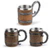 Mugs Simulation Wooden Barrel Mug Double Wall Wood Style Beer Creative Durable Resin Stainless Steel Retro For Home Ornament