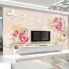 Sfondi Wellyu Carta da parati personalizzata Papel De Parede Rose Butterfly Pattern Sfondo TV in rilievo Murale