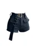 Vintage dames denim shorts met hoge taille Y2k casual jeans cargobroek gotische zwarte korte jeans met riem zomer 240320