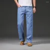 Jean d'été fin pour hommes, pantalon en Denim, décontracté, grande taille, Baggy, coton, élasticité, classique, droit, marque, 48