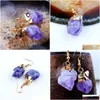 Charm Boheme Pierre Naturelle Amethyste Boucles Doreilles Pendantes en أو Drop Delivery Otlme