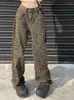 Jeans da donna autunno classico Y2K modello leopardato retrò americano allentato slim fit moda casual vita alta canna dritta