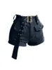 Vintage dames denim shorts met hoge taille Y2k casual jeans cargobroek gotische zwarte korte jeans met riem zomer 240320
