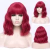 Wigs MSIWIGS Short Bobo Wavy Cosplay Wigs for Women Purple Red Green Natural Bob Synthetic Wig Brown Blue Black with Bang for Girl