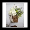 Fleurs décoratives crème hortensia porte cintre panier couronne de fleurs sauvages suspendus maison porche ferme décor