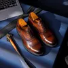 Robe chaussures épais bas embout hommes Oxford véritable cuir pointu luxe noir marron bureau d'affaires formel