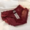 Mutandine da donna L-XL Intimo Mutandine Sexy Ragazza in pizzo Bowknot Slip rosso vino Vita media Mutande senza cuciture Lingerie femminile