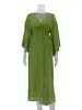 Casual klänningar Tossy V-ringning Lace-Up Maxi Dress for Women Nightwear Side Split High midje bandage seaton långa kvinnliga kläder