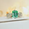 Cluster Rings 925 Silver Jadeite Cut Green Tourmaline Light Luxury Niche Ring Set High Carbon Diamond Versatile Instagram Style