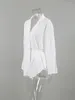 Pyjama blanc pour femmes, ensemble 2 pièces, ample, manches longues, vêtements de nuit, costumes en coton avec short, vêtements de maison décontractés, automne