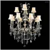 Ljuskronor Classic Crystal Chandelier Light Fixture Luster K9 12 Arms Silver eller Gold Pendant Hanging Lamp med lampskärmsinredning