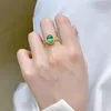Cluster Rings S925 Silver Ring Emerald 2 High Carbon Diamond Small And Versatile Jewelry