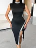 Freizeitkleider Midi-Bodycon-Kleid mit kontrastierendem Einsatz und Schlitz