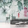 Fonds d'écran Milofi personnalisé grand papier peint mural nordique vert plante tropicale feuille de bananier wapiti fond décoration murale peinture