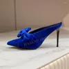 Slippels Grade Retro Style Thin Heel Half Women Suede Bow Decor Stiletto Lady Outer Wear Casual Fashion Single Shoes Mule