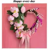 Dekorativa blommor Valentines Day Door Wreath Spring Welcome Sign Garland Festival Hangings Decor