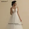 Trimmer Bepeithy Real Image Sexy Brautkleid mit tiefem V-Ausschnitt für Frauen 2022 Braut A-Linie offener Rücken Boho Brautpartykleid ärmellos