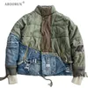 ABOORUN hommes Hi Street trou Patchwork Denim veste Streetwear épais vers le bas coton Jean manteau pour homme 240322