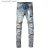 Jeans da uomo Hot new fashion 2024 Slim 1 1 jeans Viola Marchio di alta qualità autunno e inverno jeans alti fori blu strt fanno vecchio T240402