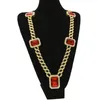 Exagerado Pesado Extragrueso MIAMI CUBAN LINK Colgante de Piedras Preciosas Rojas Cadenas Largas Collar Hombres Moda Hip Hop Diamante Joyas 76cm G2505