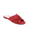 Slippers Rood Kwastje Faux Suede Vrouwen Lederen Zapatillas De Mujer Omzoomd Dames Platte Schoenen Open Teen Chaussures Femme Ete 2024