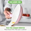 Juegos de utensilios de cocina Juego antiadherente de cerámica saludable, sin toxinas, con agarre suave de 18 piezas, apto para lavavajillas, color rosa