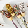 Party Decoration 12Pcs Rhinestone Bling Bamboo Candy Apple Stick For Gold Cake Chocolate Caramel Birthday Favor