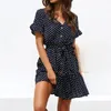 Women Summer Dress Maternity Beach Chiffon Pregnancy Casual Short Sleeve Polka Dot Boho Mini Sundress Vestidos 240326