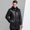 Men's Jackets Winter Coat Fur Inside Collar Warm Leather For Men Business Autumn Jacket Mid-length M-4XL