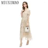 Robes de soirée Miuximao 2024 Haute Qualité SpringSummer Robe élégante Romance française Col en V Dentelle Imprimer Gaze Mode Longue Femme Vestide