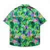 Mäns avslappnade skjortor män y2k hawaiian skjorta hip hop streetwear green strand kort ärm kvinnor aloha tunna lösa toppar unisex sommar 2024