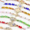 Bracelets de charme Colorf Cristal Perlé Boho Tresse Bracelet Fatima Main Eye Éléphant Démon Bling Diamant Et Bracelet Ensemble Pour Les Filles VSCO Dhya6