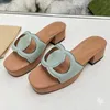 2024 spring summer new arrive women slippers runway designer suede leather open peep toe chunky heel female outside walking vacation designer flip flops