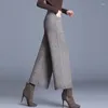 Spodnie damskie duże 4xl wysokiej talii wełniane pantalony nogi kobiety jesienne zima luźne mankiety kieszonkowe spodnie vintage workowate