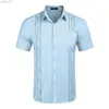 Camicie casual maschile da uomo a manica corta camicia da spiaggia cubana top tascabera camicie guayabera 240402