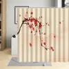 Shower Curtains Chinese Style Curtain Red Ink Flower Plum Pink Cherry Blossom Floral Bird Pattern Bathroom Decor Polyester Sets